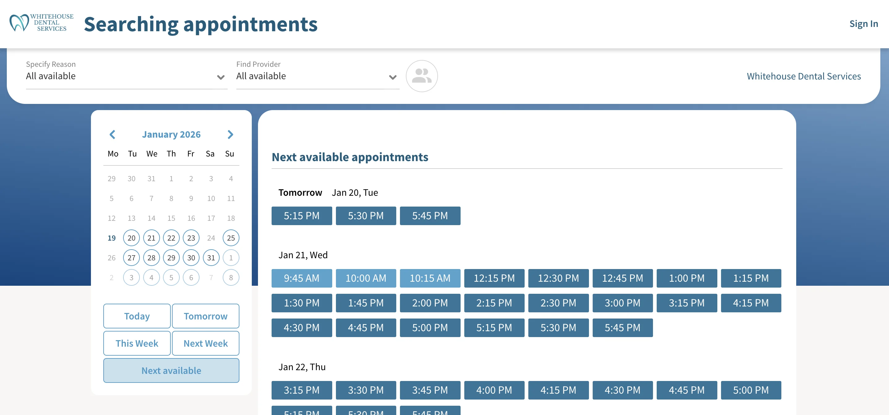 Booking portal preview